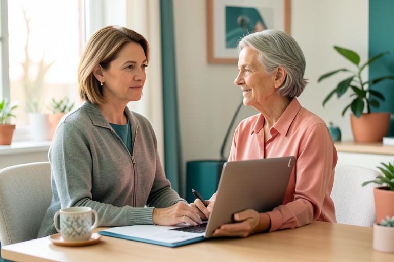 Woman receiving supportive menopause care during a virtual consultation